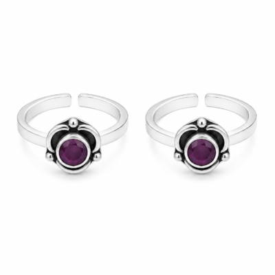 Silver Ruby Bloom Toe Rings
