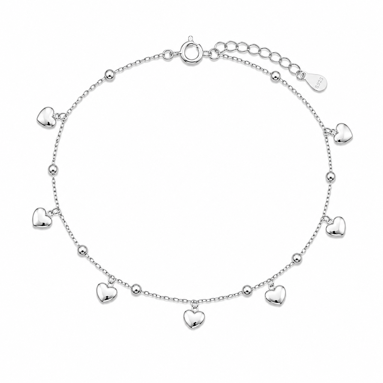 Silver Heart Dangle Anklet