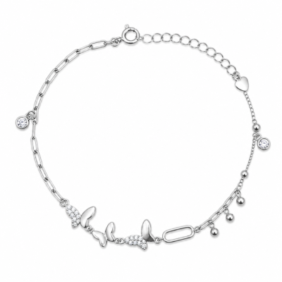 Silver Flutter Charm Anklet