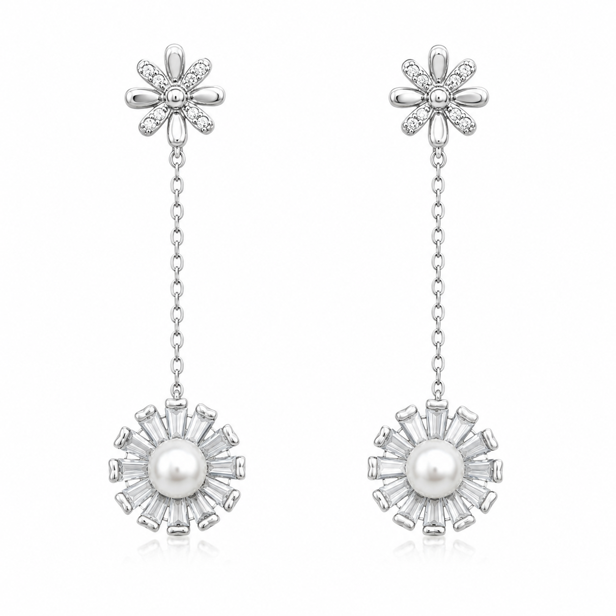 Daisy Pearl Drop Earrings